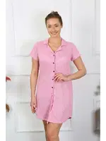 Pamuk Dokuma Kısa Kollu Düğmeli Pembe Tunik Gecelik Akbeniz 13110 Pembe görsel 5