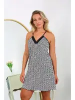 Büyük Beden Pamuk İp Askılı Desenli Kadın Gecelik Akbeniz 999 Beyaz