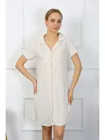 Akbeniz Kadın Pamuk Keten Kısa Kol Düğmeli Krem Tunik Gecelik 13108 Krem detay görünüm