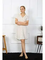 Akbeniz Kadın Pamuk Keten Kısa Kol Düğmeli Krem Tunik Gecelik 13108 Krem farklı açı