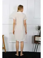 Akbeniz Kadın Pamuk Keten Kısa Kol Düğmeli Krem Tunik Gecelik 13108 Krem görsel 5