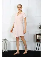 Akbeniz Kadın Pamuk Keten Kısa Kol Düğmeli Pudra Tunik Gecelik 13108 detay görünüm