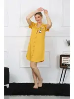 Penye Kısa Kollu Gömlek Yaka Düğmeli Sarı Tunik Gecelik Akbeniz 13109 farklı açı