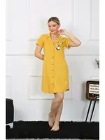 Penye Kısa Kollu Gömlek Yaka Düğmeli Sarı Tunik Gecelik Akbeniz 13109 görsel 6