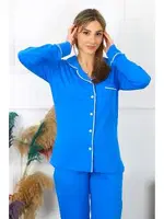 Penye Önden Düğmeli Uzun Kol Saks Pijama Takım Akbeniz 2782 Saks detay görünüm