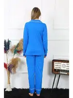 Penye Önden Düğmeli Uzun Kol Saks Pijama Takım Akbeniz 2782 Saks görsel 4