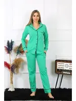 Önden Düğmeli Uzun Kol Yeşil Pijama Takım Akbeniz 2782 Yeşil detay görünüm