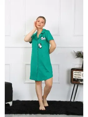 Akbeniz Penye Kısa Kol Düğmeli Yeşil Tunik Gecelik Akbeniz 13109