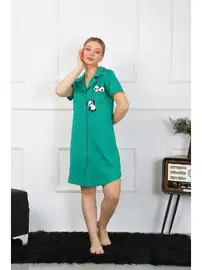 Akbeniz Penye Kısa Kol Düğmeli Yeşil Tunik Gecelik Akbeniz 13109