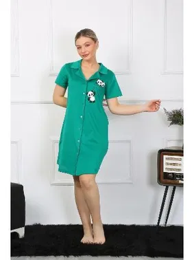 Akbeniz Penye Kısa Kol Düğmeli Yeşil Tunik Gecelik Akbeniz 13109 - Alternatif Görünüm