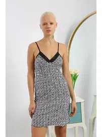 Akbeniz İp Askılı Kadın Penye Desenli Gecelik Akbeniz 36715