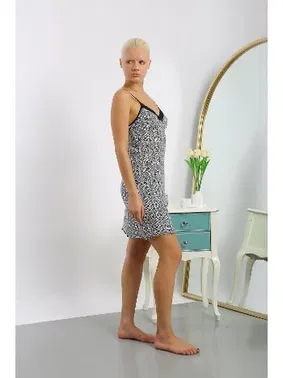 Akbeniz İp Askılı Kadın Penye Desenli Gecelik Akbeniz 36715 - Alternatif Görünüm