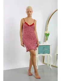 Akbeniz Dantelli Penye Desenli İp Askılı Kadın Gecelik Akbeniz 36716