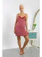 Dantelli Penye Desenli İp Askılı Kadın Gecelik Akbeniz 36716 Bordo farklı açı