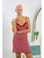 Dantelli Penye Desenli İp Askılı Kadın Gecelik Akbeniz 36716 Bordo görsel 4