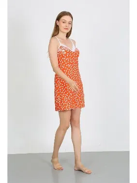 Akbeniz Penye İp Askılı Beyaz Puantiyeli Kadın Gecelik Akbeniz 36711