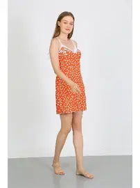 Akbeniz Penye İp Askılı Beyaz Puantiyeli Kadın Gecelik Akbeniz 36711