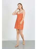 Penye İp Askılı Beyaz Puantiyeli Kadın Gecelik Akbeniz 36711 Turuncu detay görünüm