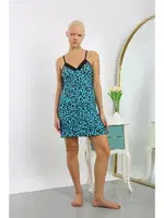 Kısa Leopar Desenli İp Askılı Kadın Penye Gecelik Akbeniz 36712 Su Yeşili farklı açı