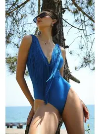 Akbeniz Kadın Püsküllü Saks Mayo 34023