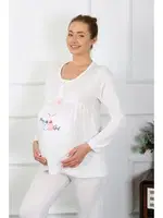 Düğmeli Uzun Kollu Hamile Lohusa Pijama Takımı Ekru Akbeniz 45501 Ekru görsel 4