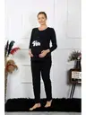 Patik Desenli Uzun Kollu Hamile Lohusa Pijama Takımı Siyah Akbeniz 45501