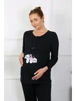 Patik Desenli Uzun Kollu Hamile Lohusa Pijama Takımı Siyah Akbeniz 45501 Siyah detay görünüm