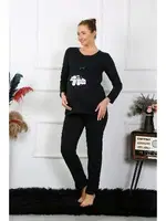 Patik Desenli Uzun Kollu Hamile Lohusa Pijama Takımı Siyah Akbeniz 45501 Siyah görsel 5