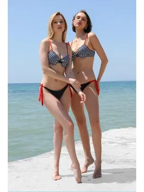 Akbeniz Yandan Bağlamalı Yarım Destekli Fiyonklu Bikini Takım Lacivert Akbeniz 35014