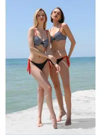 Akbeniz Yandan Bağlamalı Yarım Destekli Fiyonklu Bikini Takım Lacivert Akbeniz 35014