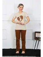 Kısa Kol Penye Pijama Takımı Akbeniz 4209 Bej görsel 5