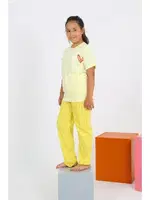 Çizgili Kalpli Kız Çocuk Sarı Penye Pijama Takım Akbeniz 20432 detay görünüm