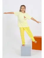 Çizgili Kalpli Kız Çocuk Sarı Penye Pijama Takım Akbeniz 20432 farklı açı