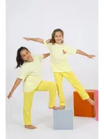 Çizgili Kalpli Kız Çocuk Sarı Penye Pijama Takım Akbeniz 20432 görsel 4