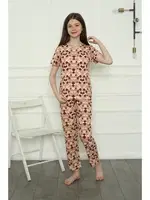 Bisiklet Yaka Kısa Kollu Kız Çocuk Penye Pijama Takım Akbeniz 20396 Sütlü Kahve detay görünüm