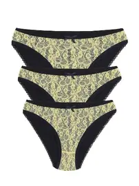 Akbeniz Önü Dantelli Pamuklu 3lü Külot Lacivert Akbeniz 40258