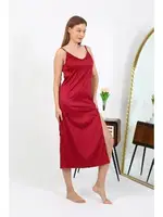 Bordo Derin Yırtmaçlı Saten Uzun Gecelik Akbeniz 7410 Bordo farklı açı