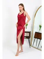Bordo Derin Yırtmaçlı Saten Uzun Gecelik Akbeniz 7410 Bordo görsel 4