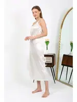 Derin Yırtmaçlı İp Askılı Uzun Saten Gecelik Ekru Akbeniz 7410 Ekru farklı açı