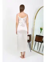 Derin Yırtmaçlı İp Askılı Uzun Saten Gecelik Ekru Akbeniz 7410 Ekru görsel 4