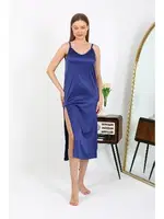 Lacivert Derin Yırtmaçlı Uzun Saten Gecelik Akbeniz 7410 Lacivert detay görünüm