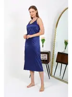 Lacivert Derin Yırtmaçlı Uzun Saten Gecelik Akbeniz 7410 Lacivert farklı açı