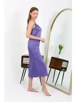 Saten İnce Askılı Derin Yırtmaçlı Uzun Gecelik Mor Akbeniz 7410 Mor görsel 4