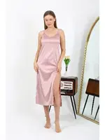 Uzun Yırtmaçlı Saten İp Askılı Kadın Gecelik Pudra Akbeniz 7410 Pudra detay görünüm