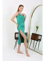 Yandan Yırtmaçlı Uzun Saten Gecelik Akbeniz 7410 Zümrüt Yeşili