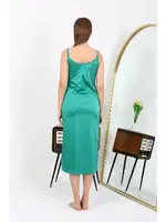 Yandan Yırtmaçlı Uzun Saten Gecelik Akbeniz 7410 Zümrüt Yeşili görsel 4