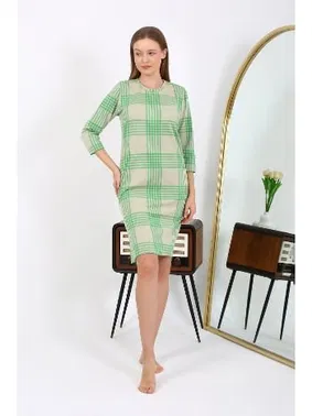 Akbeniz Pamuklu Ev Elbisesi Tunik Gecelik Yeşil Akebeniz 13131