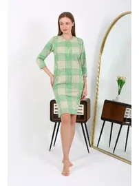 Akbeniz Pamuklu Ev Elbisesi Tunik Gecelik Yeşil Akebeniz 13131