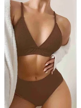 Angelsin Yüksek Bel Ayarlanabilir Askılı Üçgen Tasarım Bikini Takımı Angelsin MS4378