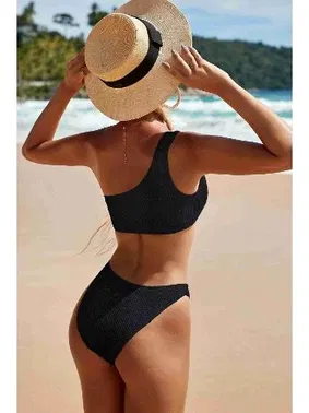 Angelsin Özel Fitilli Kumaş Bikini Takım Siyah Angelsin 4261 - Alternatif Görünüm